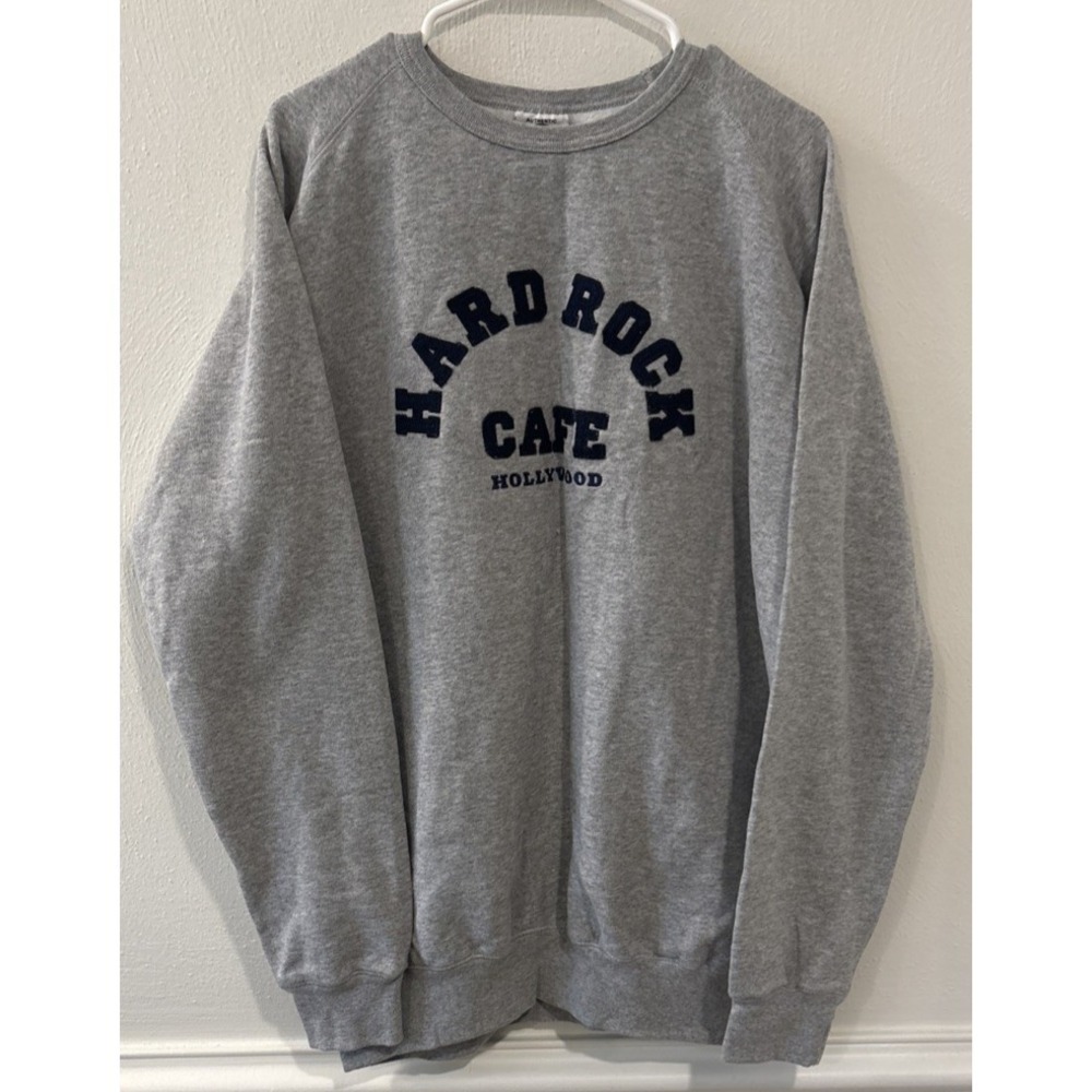 Hard Rock Cafe Hollywood Sweatshirt Mens XL Gray Spellout Crewneck Pullover